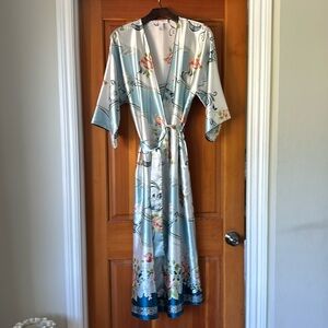 Oscar de la Renta Pink Label Women’s Light Blue Floral Robe Size S/M